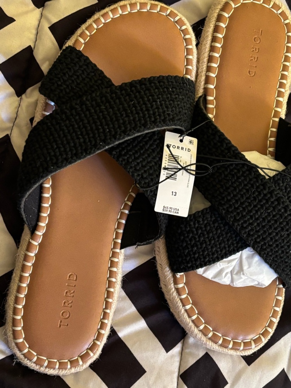 torrid Black Woven Cross‑Strap Espadrille Slide Sandals